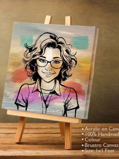 A modern, stylish caricature on a 1x1 feet canvas, a new premium product that looks great on any desk or wall.