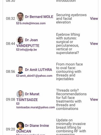 My lecture schedule for IMCAS, where I presented on using a combination of threads and injectables to contour the face, transforming it from a "moon face" to a more oval shape.
