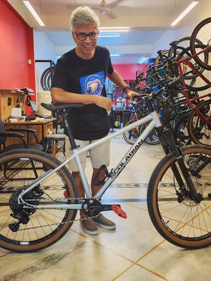 Here I am with the proud new owner of the 'Contrarian'. The best part of my job is seeing the excitement when a rider connects with a bike that was built just for them, from our initial chat to the final handover.
