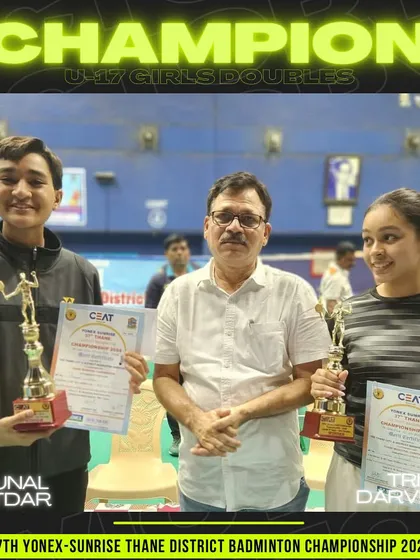 Mrunal Potdar and Trisha Darveshi, winners of the U-17 Girls Doubles at the district championship.