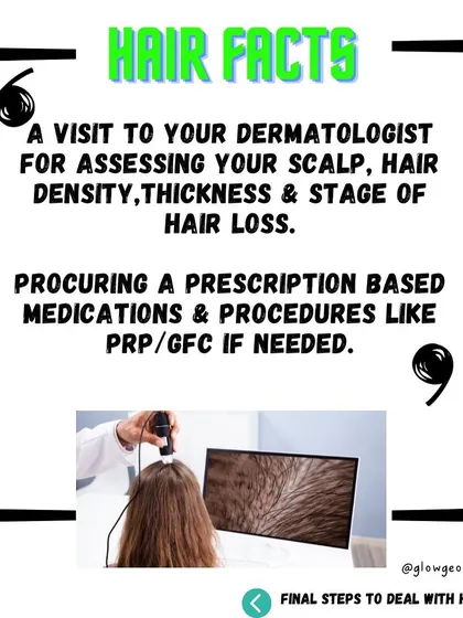 **The final steps in dealing with hair loss involve professional intervention.** This includes a visit to a dermatologist to assess your scalp and hair density, followed by prescription-based medications or procedures like PRP/GFC if needed.