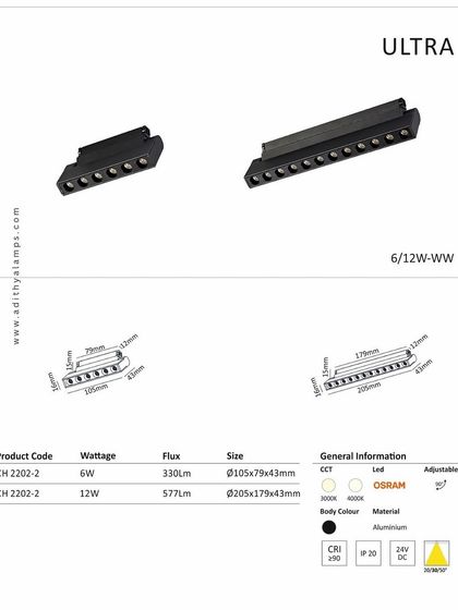 A duplicate of image 112, this is the specification sheet for our 'ULTRA' series of linear track lights.