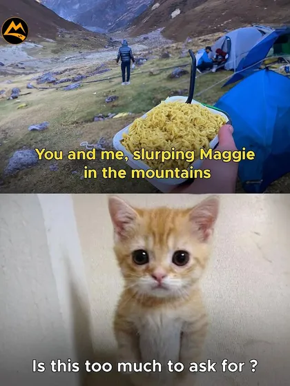 Let's be real, this is the dream. A hot bowl of Maggi with a mountain view is a simple pleasure I make sure we get on my Himalayan backpacking trips.