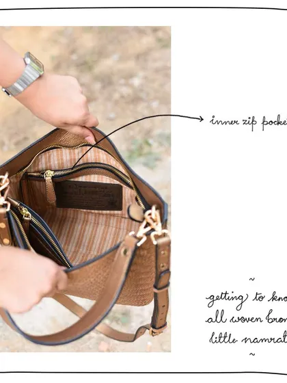 A peek inside the Little Namrata, showing the inner zip pocket for secure storage.