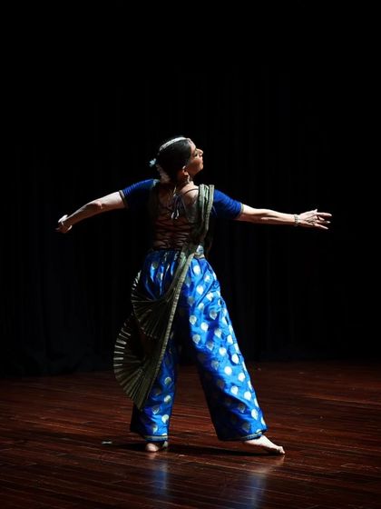 The back of a dancer's intricate costume for the Kathak performance "Immersed."
