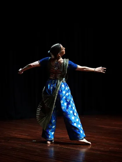 The back of a dancer's intricate costume for the Kathak performance "Immersed."