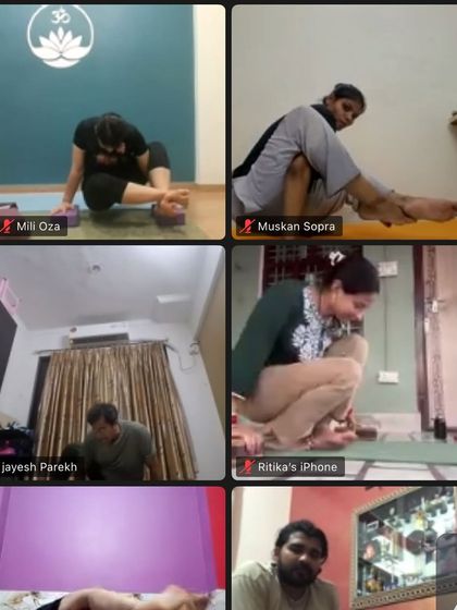 A glimpse into the dynamic nature of my online classes, with students practicing a range of poses. I am always watching to provide feedback.