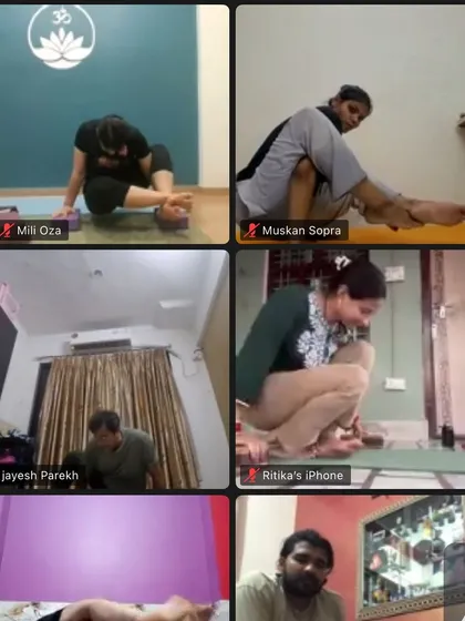 A glimpse into the dynamic nature of my online classes, with students practicing a range of poses. I am always watching to provide feedback.