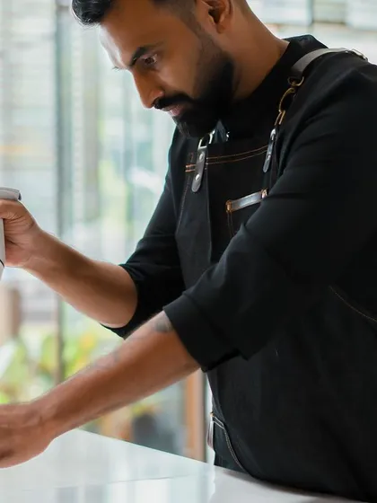 Chef Vinesh Johny in the zone, conducting recipe trials and experiments with the finest chocolate from Callebaut.