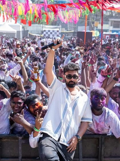 The view from my side of the stage at the Rangleela Holi festival. A sea of color, energy, and happy faces.