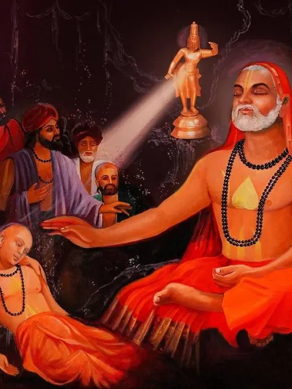 Sri Raghavendra Swamy's teachings guide us towards inner peace and enlightenment. He reminds us of the divine connection between the earthly and heavenly realms.