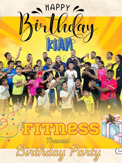 A special birthday graphic for Kian's fitness-themed celebration. It's a snapshot of a day filled with energy, games, and teamwork.
