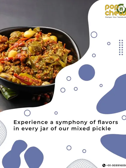 Experience a symphony of flavours in every jar of our mixed pickle. This close-up shot reveals the diverse textures and ingredients that make our mixed pickle a complete and satisfying condiment.