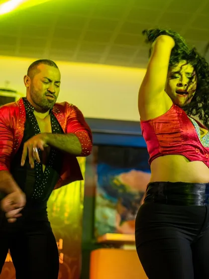 Lost in the music and movement. This candid performance shot captures the intensity and passion that Sai and I share on stage, a connection built over years of dancing together.