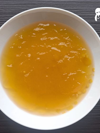The beautiful, gelatinous texture of our chilled bone broth. This shows it's packed with all the good stuff simmered out of the bones.