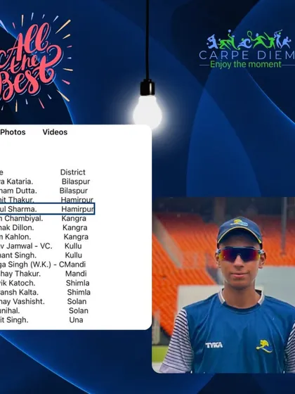Congratulations to our player Anshul Sharma on his selection for the HPCA team for the Cooch Behar Trophy. This is a huge step in his cricketing journey and proof that dedication pays off.