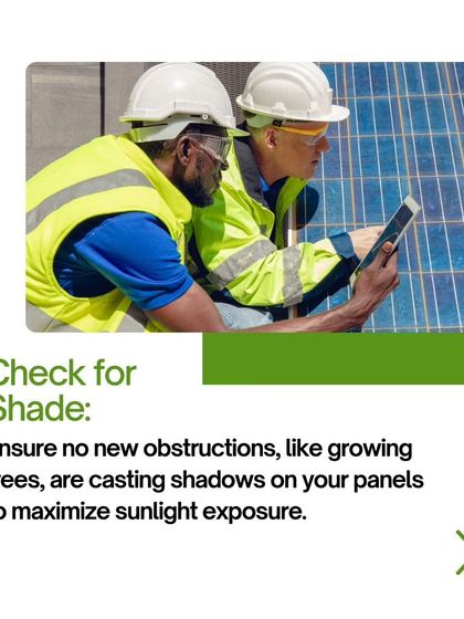 Tip 2 for solar maintenance: Check for shade. Make sure new obstructions like growing trees aren't casting shadows on your panels.
