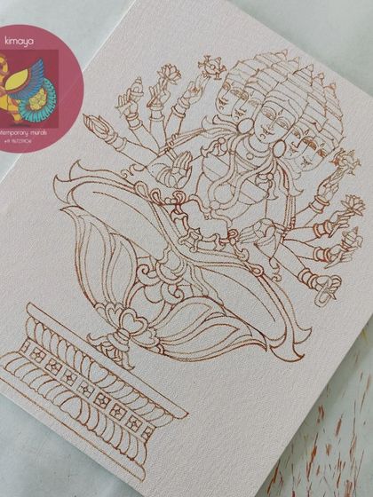 A duplicate of the Gayatri Devi outline, ready for painting.