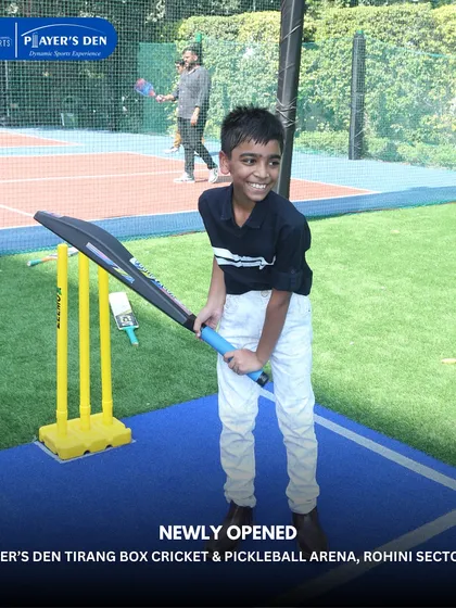 A young cricketer excited to play at the inauguration of our Rohini arena. We are passionate about making sports accessible and fun for all age groups.