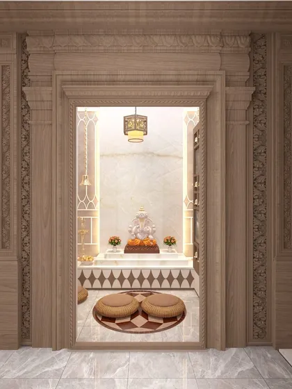 A pooja room is a home's spiritual anchor. We crafted this sacred space with intricate woodwork and soft, serene lighting to create a tranquil sanctuary for prayer and reflection. It’s a testament to how traditional craftsmanship can create a timeless sense of peace.