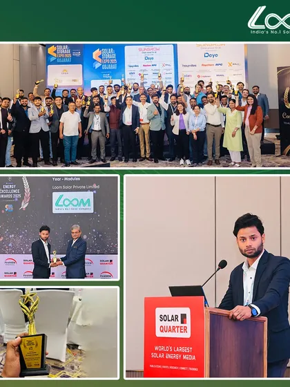 This collage celebrates my "Energy Excellence Award – Modules Category" at the Solar Storage Expo 2025 in Gujarat.