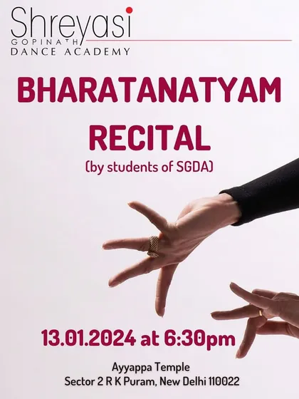 An invitation to a Bharatanatyam recital by the senior students of my academy (SGDA). We regularly create platforms for them to showcase their talent and gain performance experience.