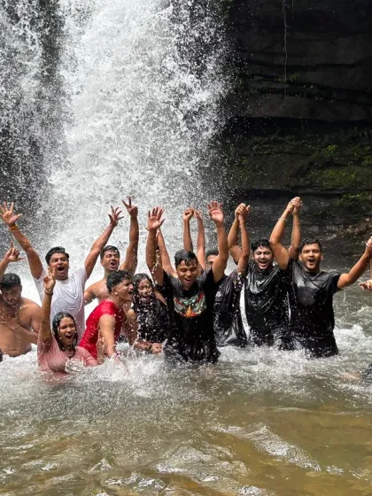 It’s not just about the climb, it’s about the celebration. Here’s one of my groups cooling off and having a blast in a natural waterfall pool during a monsoon trek. I make sure my trips are packed with these moments of pure fun.