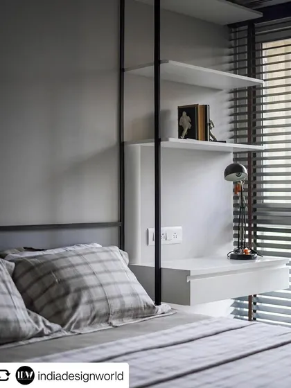The custom suspended bedside table, as seen in India Design World. This space-saving solution is a perfect example of our commitment to modern, functional design.