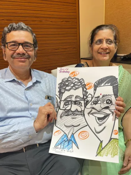 An older couple with their joint caricature. My services are a hit across all generations, making it perfect for family functions.
