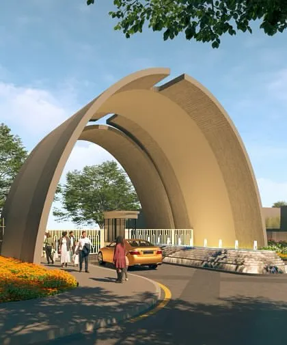 An alternate gateway concept for an upcoming township, featuring a grand, welcoming arch that makes a strong statement of arrival.