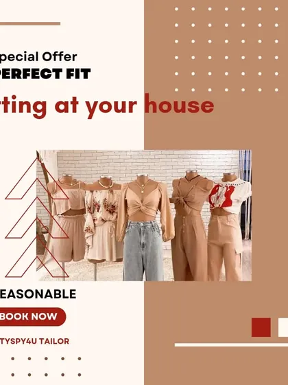 This graphic highlights my special offer: get a perfect fit for your clothes at a reasonable price, all while sitting at your house. Book now for convenient service.