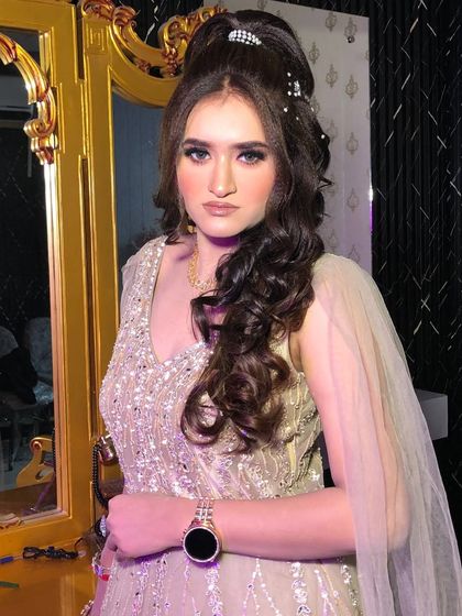 A close-up of the makeup for this engagement look. The focus is on flawless skin and soft, defined eyes.