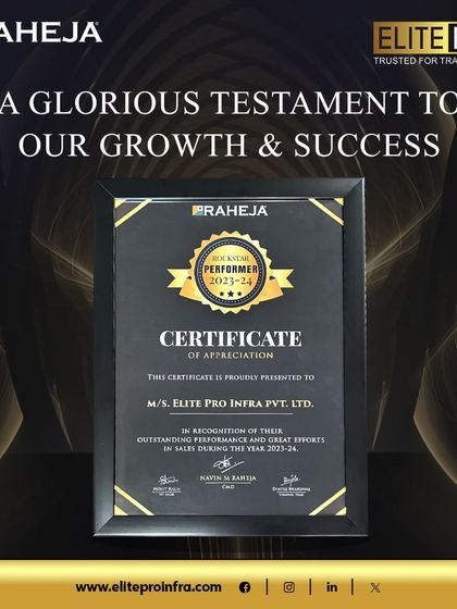 We are thrilled to be named a 'Rockstar Performer 2023-24' by Raheja Developers. This certificate is a glorious testament to our growth, success, and great efforts in sales.