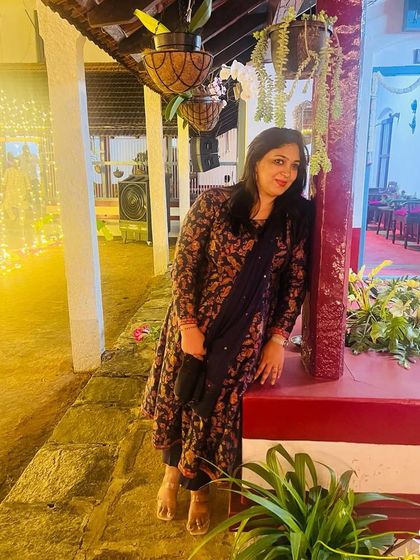 My best friend Shivanthi looking beautiful in her custom anarkali at an evening event.