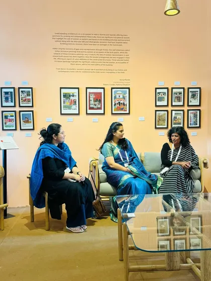 A candid conversation with fellow panelists at the India Art, Architecture & Design Biennale. These informal moments of exchange are often as insightful as the formal discussions on stage.