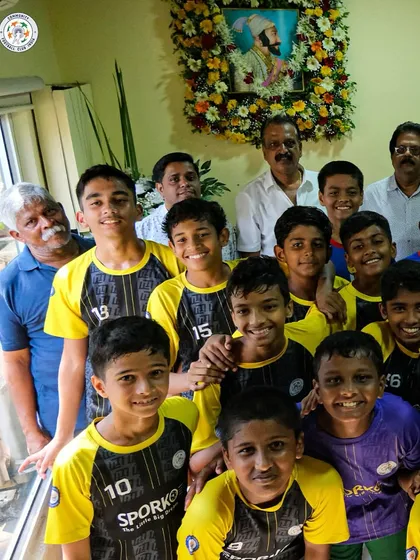 Our U13 players with officials, celebrating Chhatrapati Shivaji Maharaj Jayanti with a special exhibition match. We value these opportunities to connect with our community and heritage.