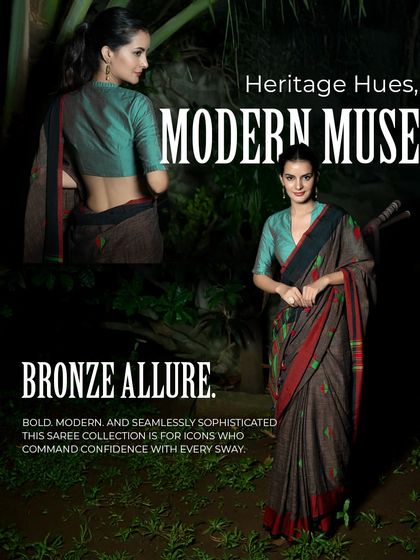 Bronze Elegance meets timeless tradition. This hand-woven cotton saree whispers stories of skilled artisans, offering a piece that is soft on the skin and powerful in its presence.