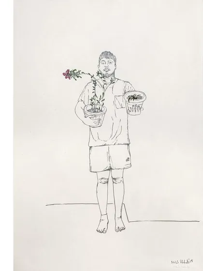 A delicate graphite drawing by Mohit Mahato from his solo show, 'Bring me Flowers'. This exhibition explored themes of memory and longing through minimal, poetic visuals.