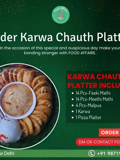 Our Karwa Chauth platter is thoughtfully designed for the occasion. It includes feeki mathi, meethi mathi, malpua, and even a karwa, making your rituals easier and more delicious.