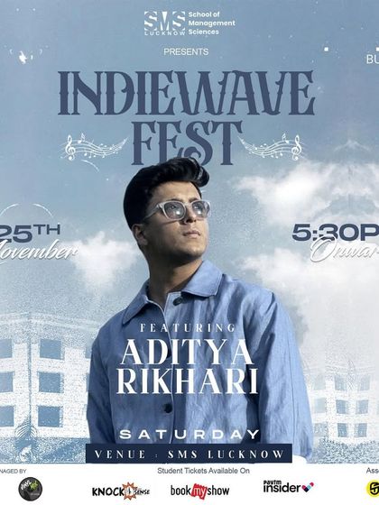 An early announcement poster for Aditya Rikhari at Indie Wave Fest. Announcing early helps build momentum and allows for a longer promotional window.