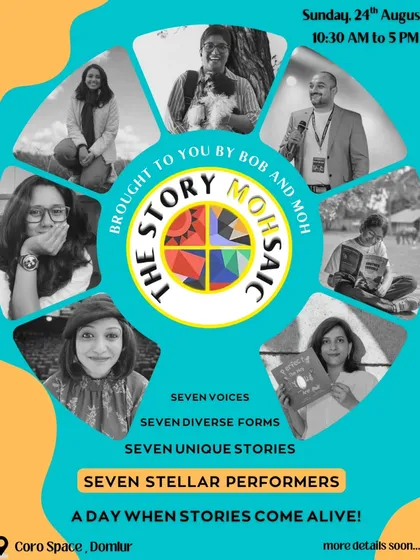 A poster for "The Story MOHsaic," an event we co-hosted, featuring seven diverse voices and seven unique stories. It was a day dedicated to celebrating the art of performance and storytelling.