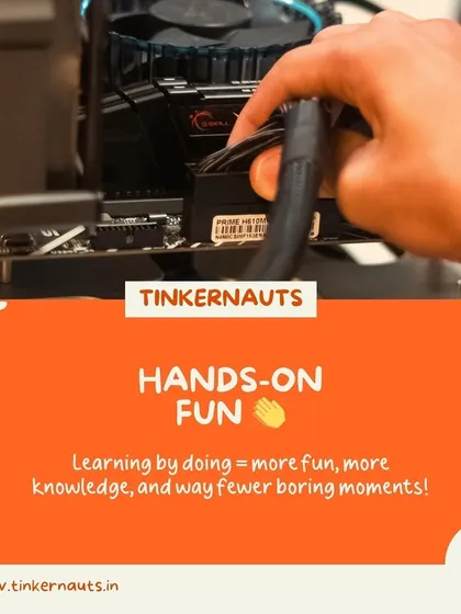 Hands-on fun is at the core of my philosophy. Learning by doing means more engagement, better understanding, and way fewer boring moments. Here, a child gets hands-on with a computer motherboard.
