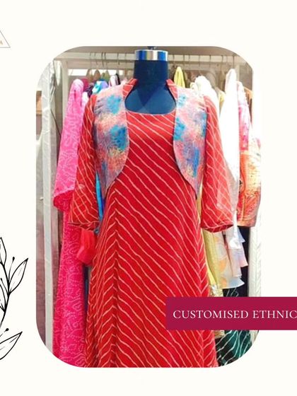 An ethnic kurta with a colorful printed jacket, showcasing how you can elevate your style with custom-made pieces.