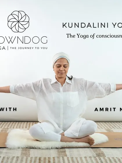 This is Kundalini Yoga: the yoga of consciousness. It is a complete technology that uses posture, breath, mantra, and meditation to bring you back to balance. This image, from a workshop at DownDog Yoga, reflects the calm and centered state we cultivate in every class.