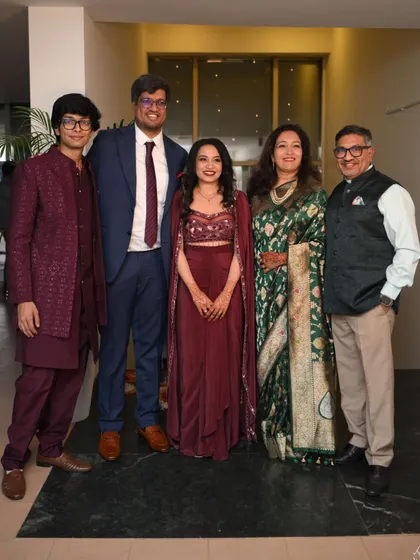 Dressing the whole family is one of my favorite things to do. Here you can see how I created a cohesive theme for this family's celebration, with outfits for every generation, from a modern indo-western set to a classic saree.