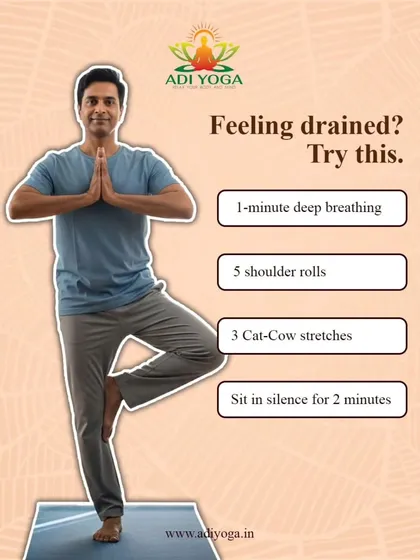 Feeling drained? You don't need a long workout. This graphic offers a quick 5-minute reset with deep breathing, shoulder rolls, and gentle stretches to instantly reboot your energy.