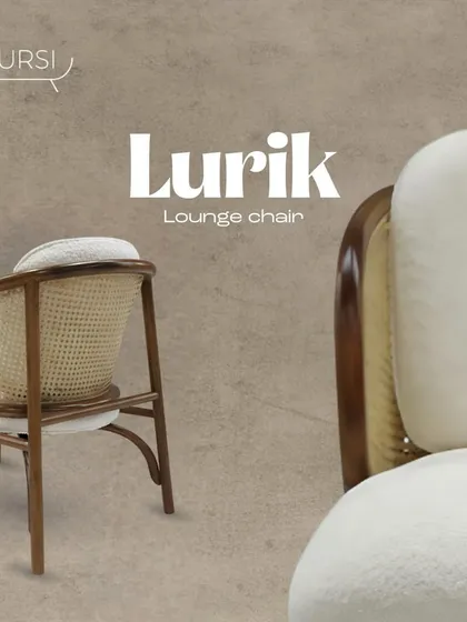 With its soft curves and plush bouclé cushion, the 'Lurik' lounge chair was made for lingering, not just sitting. The caned back adds a light, airy feel to its intentional form.