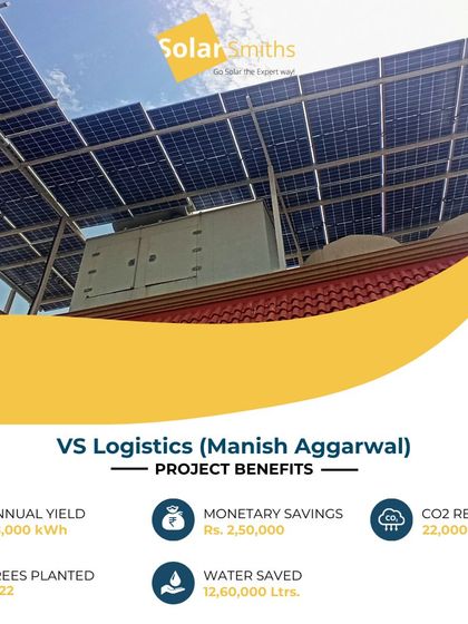 This rooftop installation for VS Logistics showcases the incredible benefits of going solar. With annual savings of ₹2,50,000, it's a smart move for any logistics company.