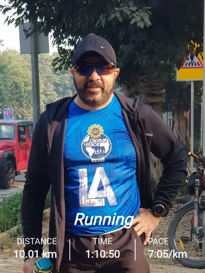 A member showing his 10km run stats. Consistent effort pays off, and we're here to cheer you on.