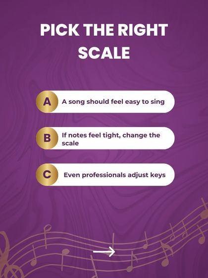 Picking the right scale is a pro tip. This graphic explains that a song should feel easy to sing, and if notes feel tight, you should change the scale. Even professionals adjust keys.